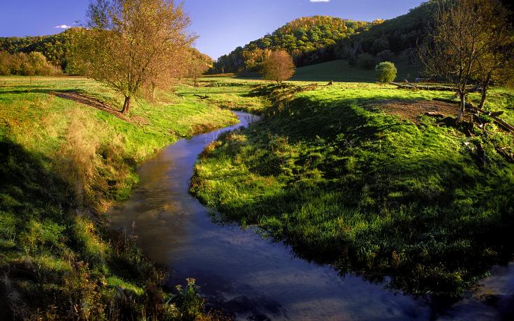 Beautiful stream going through a green space